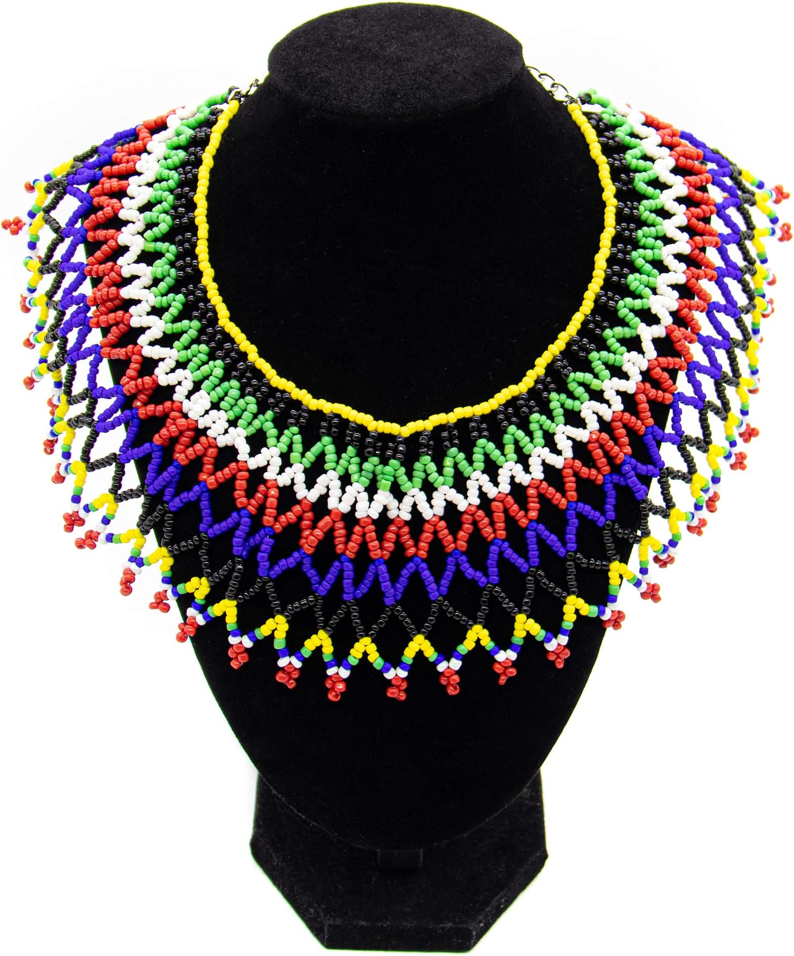 Colorful Beaded Maasai South African Necklace for Women, Unique Design, Lightweight, Multi-Purpose Use, 4.5 x 3 inches, Beads