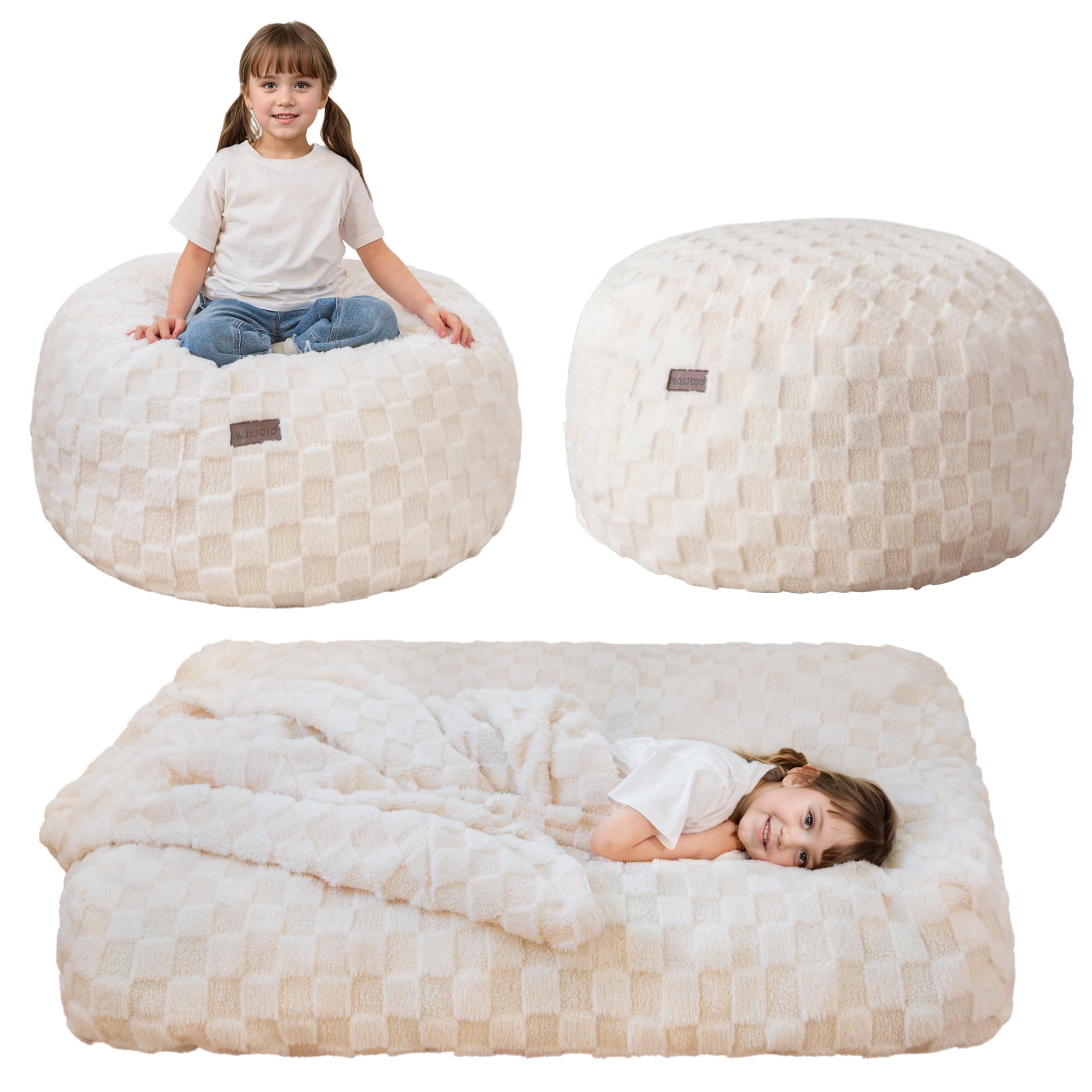 MAXYOYO Kids Bean Bag Chair Bed, Convertible Children Bean Chair to Floor Mattress with Filler, Bean Bag Bed Stuffed Child Sofa Couch for Girl Boy
