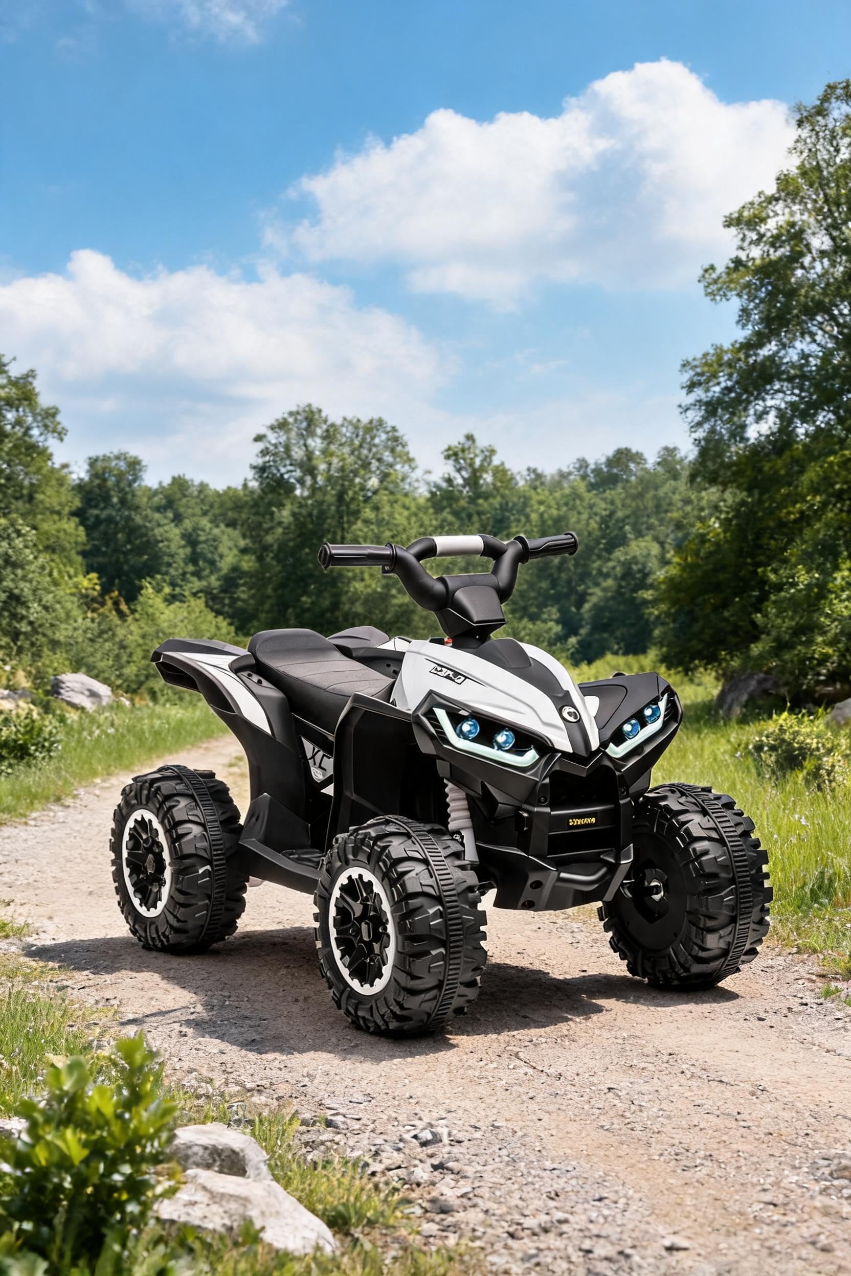 12V Electric Ride-on Quad Bike for Children 3–5, ATV Toy with Parental Remote, Two Speeds, Smooth Start, LED Headlights, Horn & Music, Bluetooth Audio, 4-Wheel Suspension, EVA Anti-Slip Tyres,White