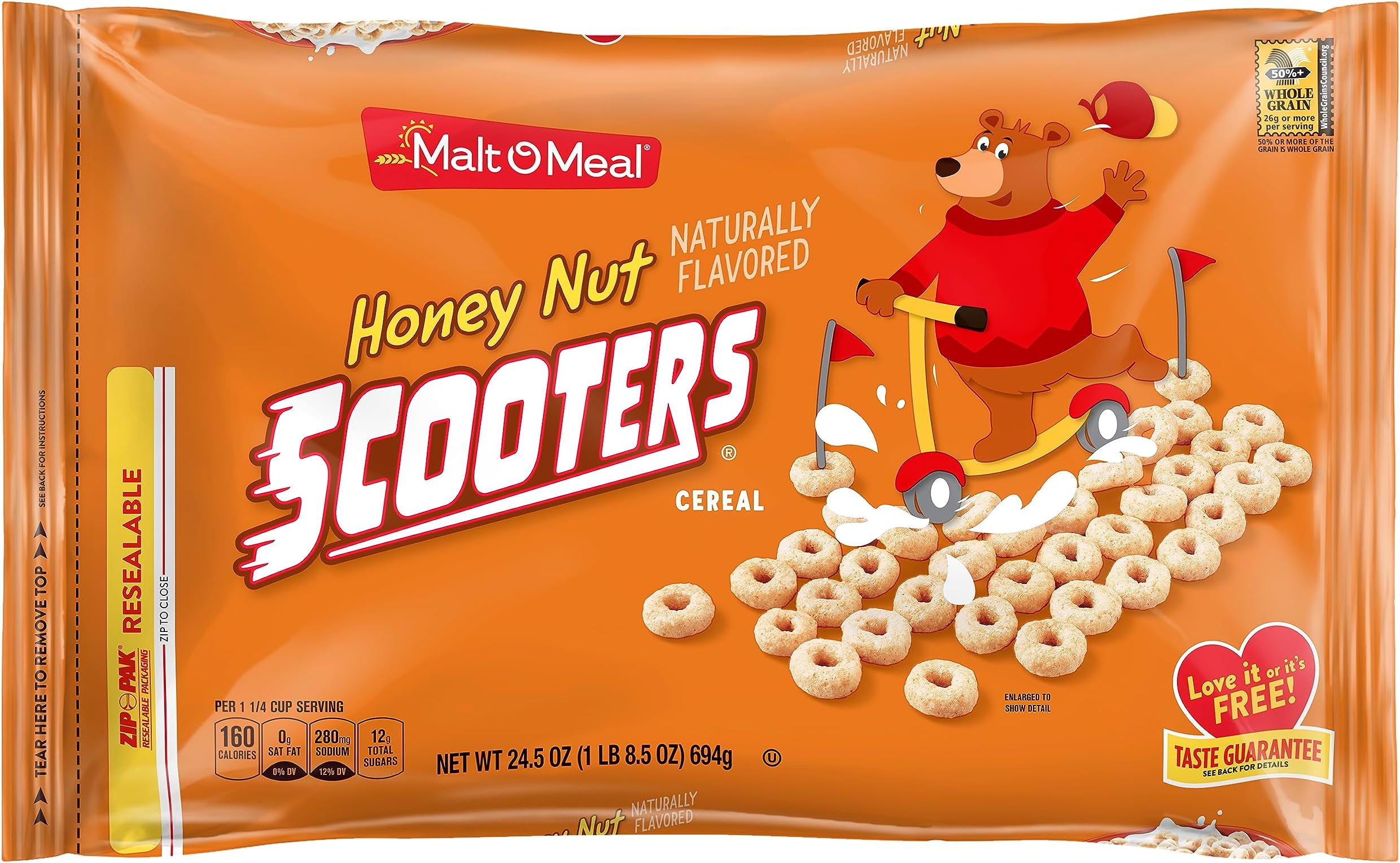 MaltOMeal Honey Nut Scooters Breakfast Cereal, Oat Cereal
