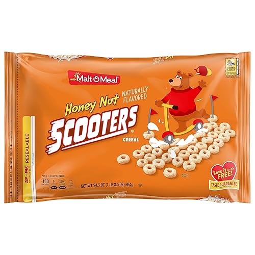 Malt-O-Meal Honey Nut Scooters Cereal de desayuno, cereales de avena, bolsa de 24.5 onzas