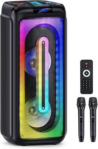 Máquina de karaoke portátil para adultos y niños subwoofer doble de 8 pulgadas sistema de altavoces de karaoke Bluetooth 50 con luz de DJ para