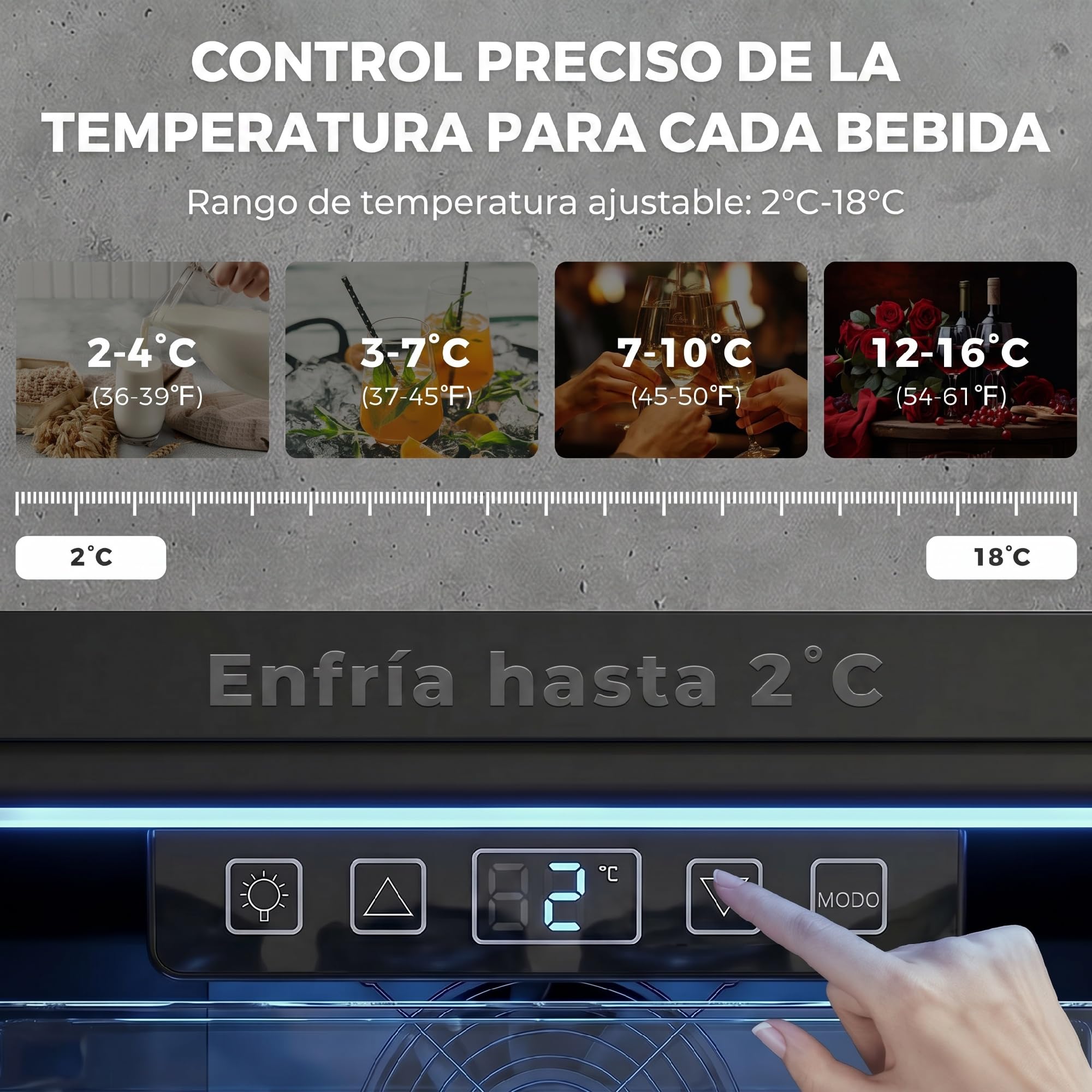 HOMCOM Frigorífico de Bebidas 70 L, Mini Nevera con Puerta de Vidrio Doble, Iluminación LED, 2 Estantes Ajustables, 2-18℃, para 70 Latas, Nevera Pequeña para Refrescos, Cerveza y Vino