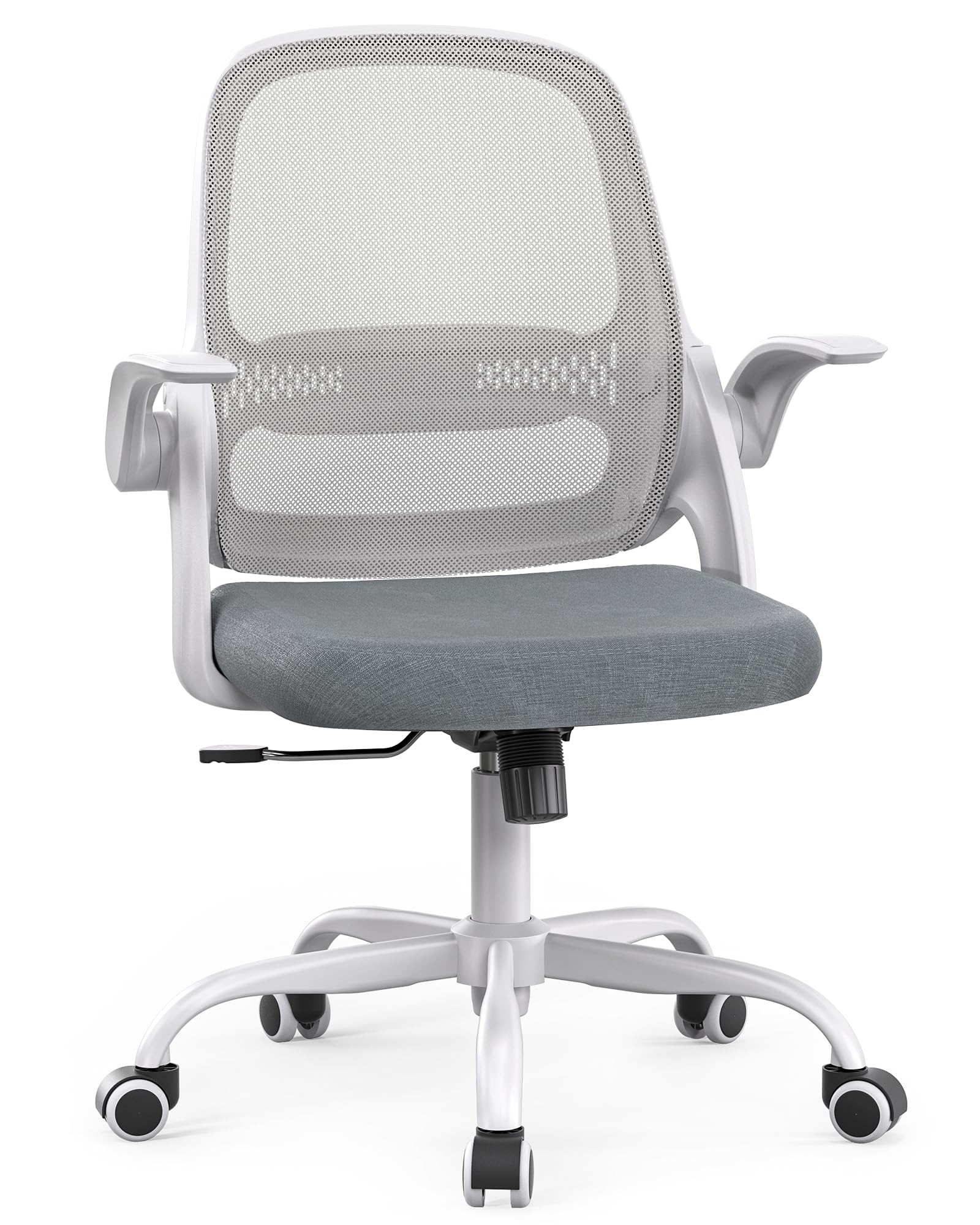 LukkDys Bürostuhl Ergonomisch, Schreibtischstuhl mit klappbaren Armlehnen, Mesh Computerstuhl höhenverstellbar, Drehstuhl für Home Office, Kinder & Studenten, Büro Sessel, Grau
