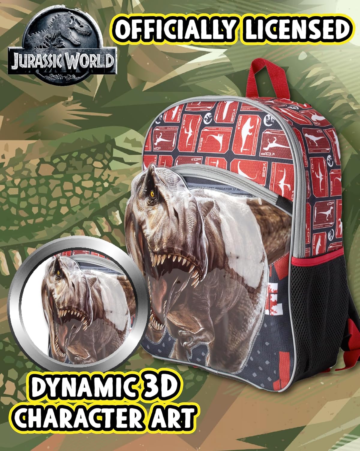 Fast Forward Jurassic Park Boys and Girls Backpack - 16" 3D Dinosaur Elementary School Bookbag Backpack for Boys and Girls, Dino Red/Black - Image 4