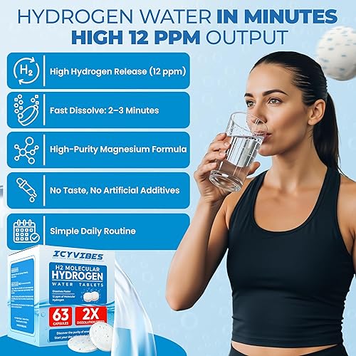 Miniatura 4 de Premium 63 unidades, tabletas de agua de hidrógeno con H2-12 PPM moleculares tabletas de hidrógeno para agua potable