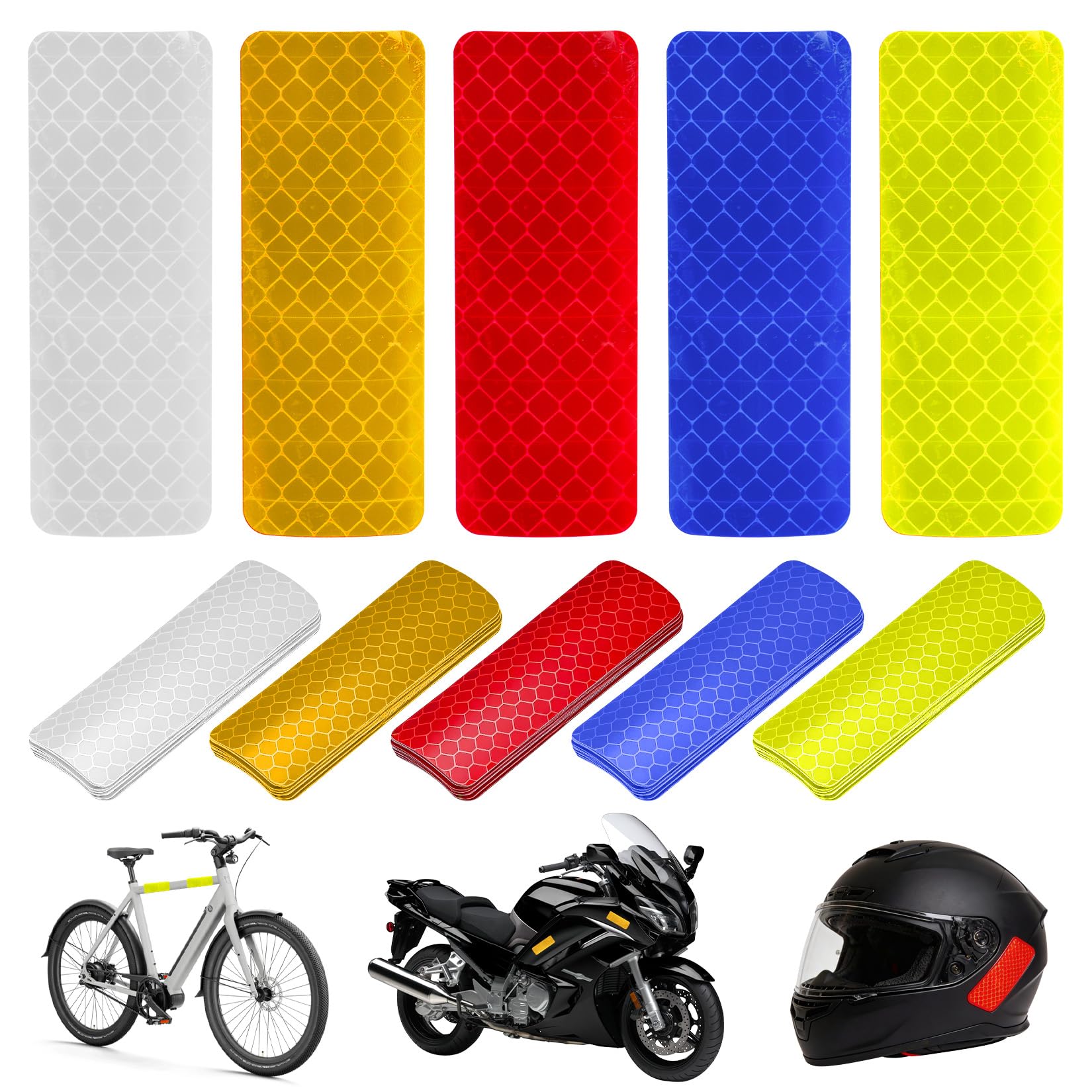 85 Pcs Reflectores Pegatinas Reflectantes para Bicicletas, Cinta Reflectante Adhesiva Impermeables para Mochilas, Motocicletas, Patinetes y Cascos (3 x 8 cm)