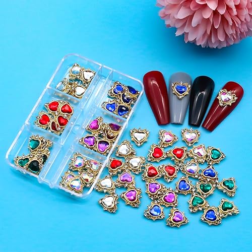 Miniatura 2 de 30 Pcs Heart Nail Charms and Crystals for Nails Heart Charms for Nails Green Blue Red Heart Nail Rhinestones Big Crystals Nail Gems 3D Heart