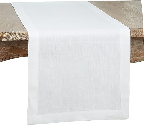 Saro Lifestyle Camino de mesa de lino liso, blanco, 16"x108"