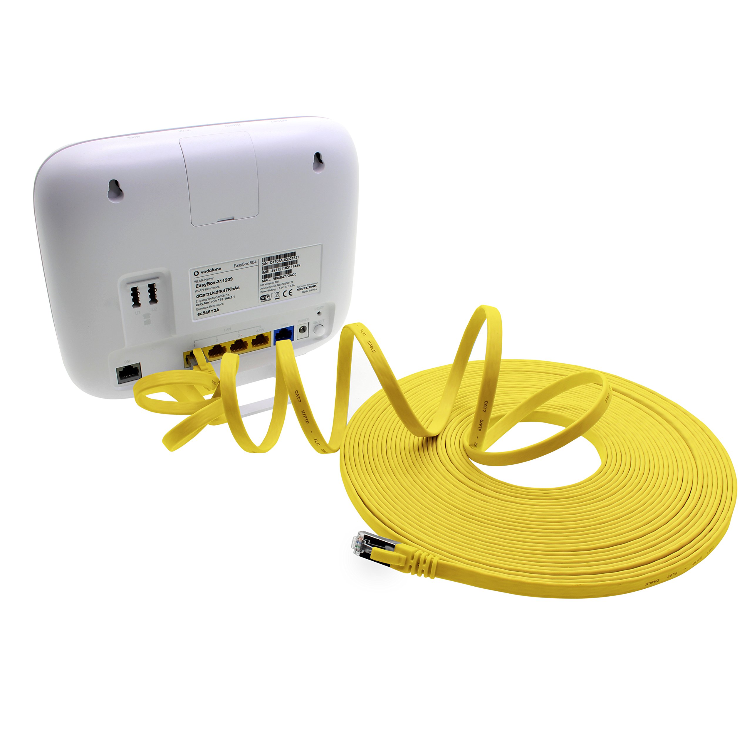 1aTTack.de 3 m - żółty - 1 sztuka kabel Ethernet Gigabit LAN CAT.7 (kabel sieciowy o wysokiej prędkości) 600 MHz, 10000 Mbit/s, smukły, patchkabel (kompatybilny z CAT5 CAT5e CAT6 CAT6a Cat8) wstążka