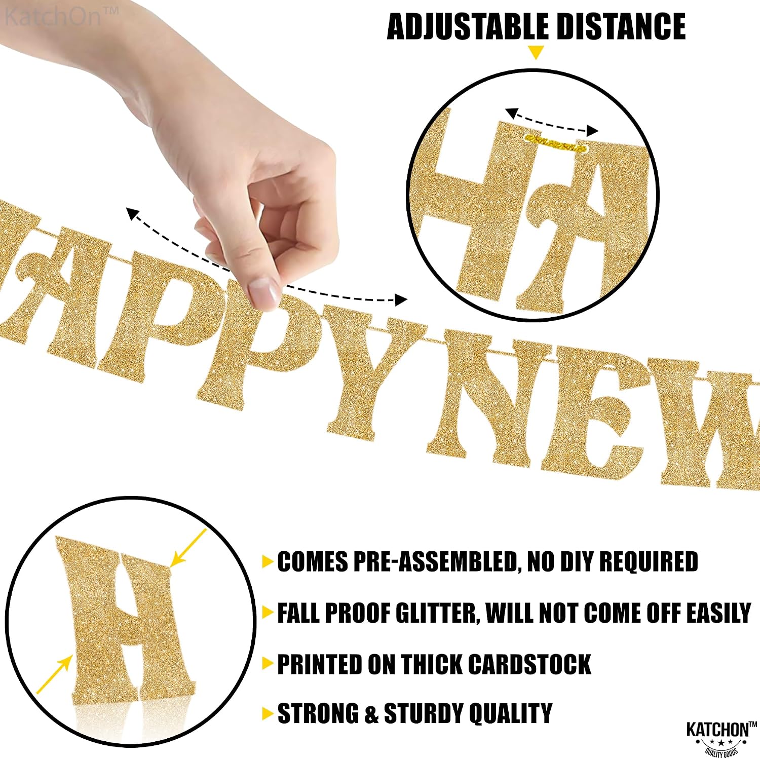 KatchOn, Glitter Gold Happy New Year Banner - 10 Feet, Bye 2026 Hello 2026 Banner | Happy New Years Decorations, Happy New Year 2026 Sign | New Years Eve Party Supplies 2026 | Nye Decorations 2026
