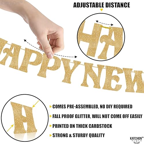 Miniatura 4 de KatchOn, Cartel de feliz año nuevo dorado con purpurina – 10 pies, Bye 2026 Hello 2026 Banner | Decoraciones de feliz año nuevo, letrero de feliz