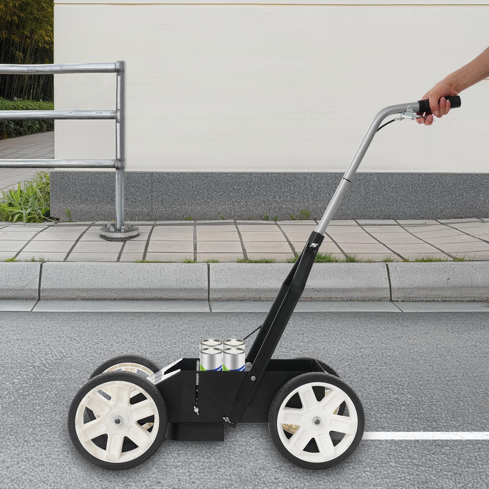 Marcatore a 4 ruote con linee di 5 – 10 cm di larghezza, marcatura linea pieghevole, per campi sportivi, parcheggi e aree di stoccaggio