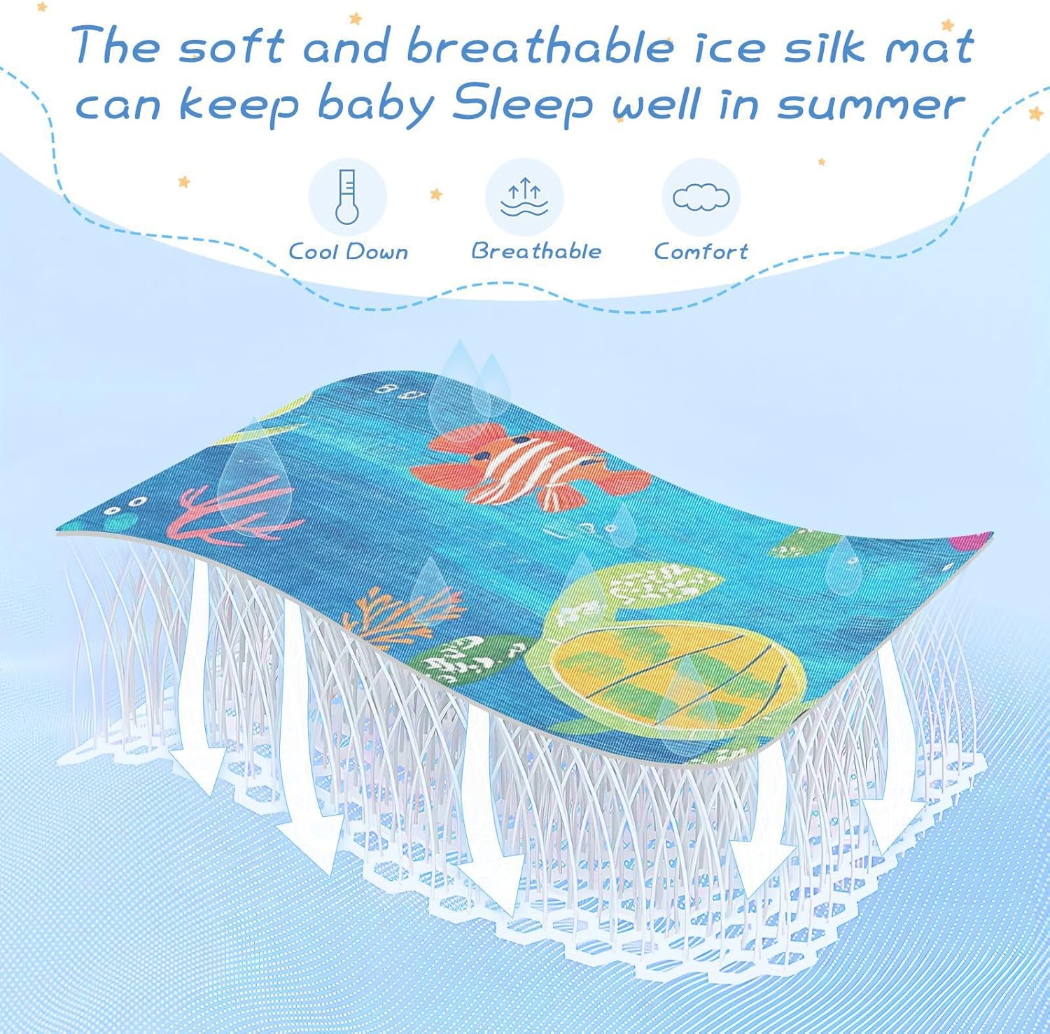 Colorful Cartoon Sea Animals Cooling Baby Mattress Protector Crib 28" x 52" Reusable Mattress pad for Baby&Toddler