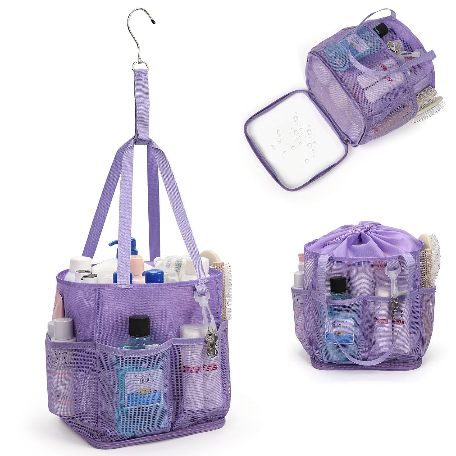 Mesh Shower Caddy Portable for College Dorm Room Essentials Shower Tote Bag with Hanging Hook and Drawstring Quick