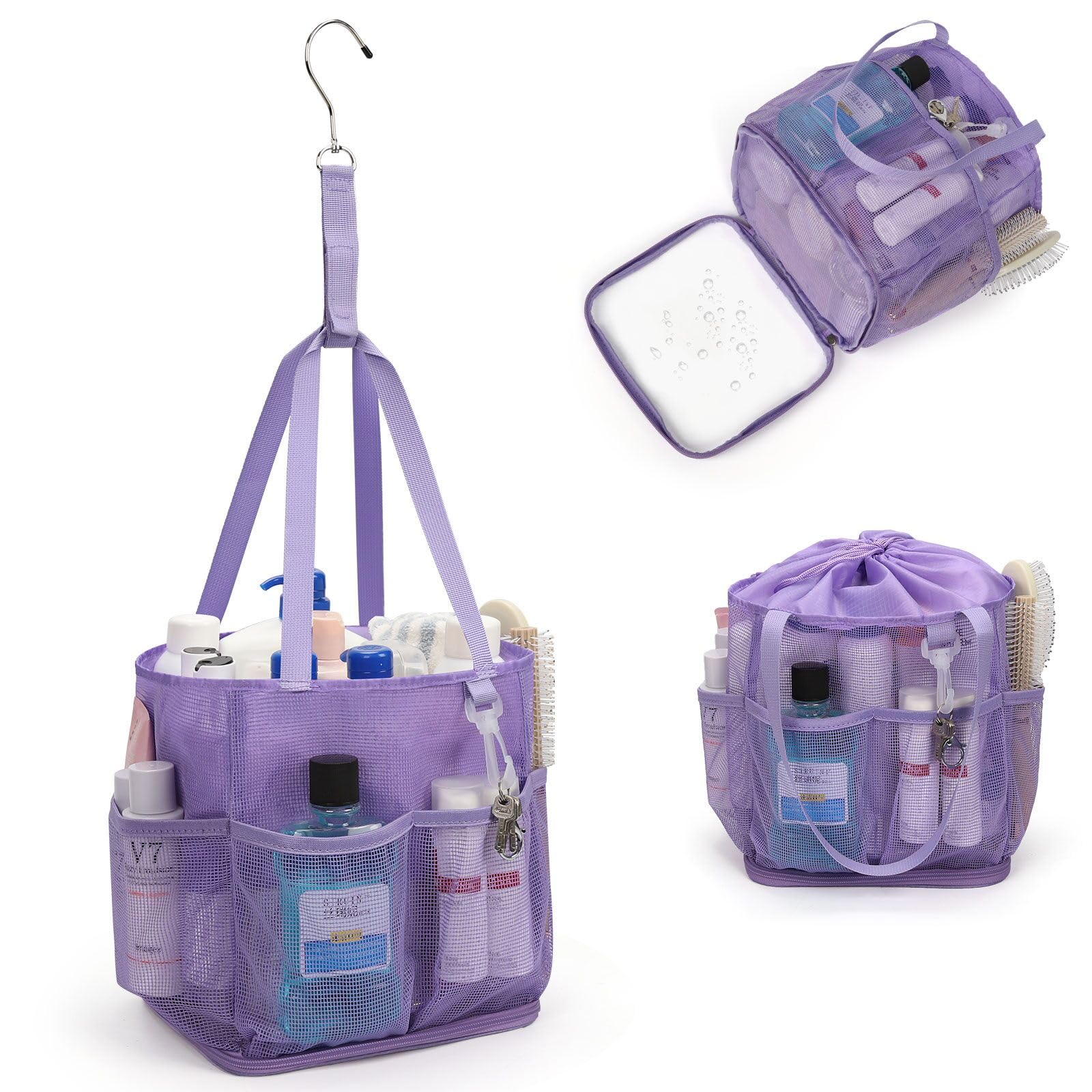 Mesh Shower Caddy Portable for College Dorm Room Essentials Shower Tote Bag with Hanging Hook and Drawstring Quick