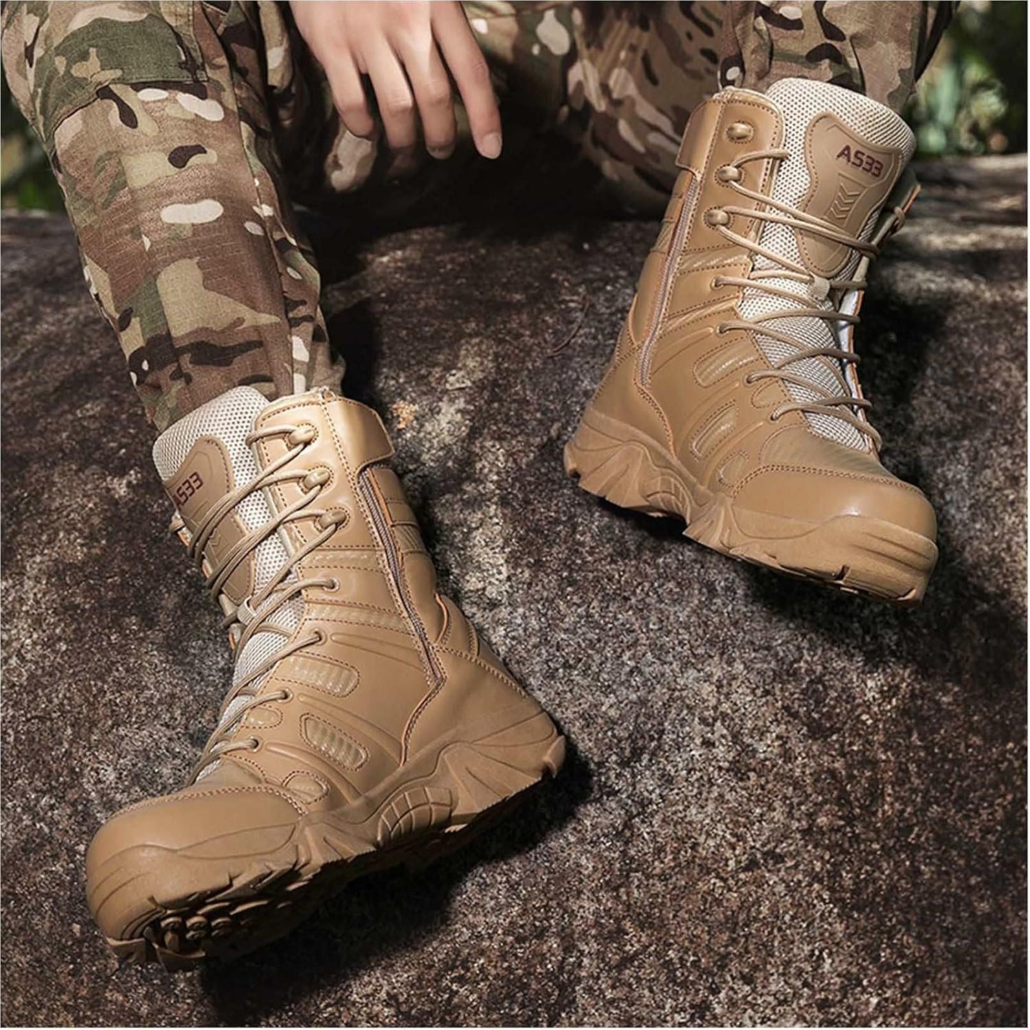 Tactical Boots Men Leather Side Zip Military Lightweight Combat Desert Boots