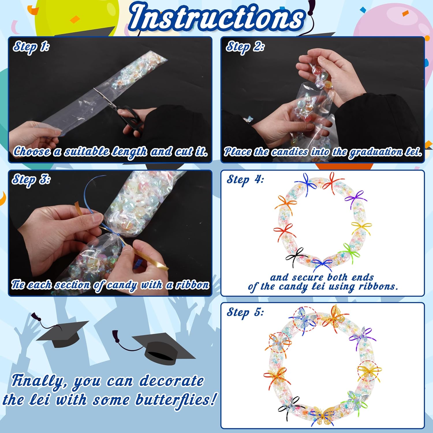 1 Roll Graduation Decorations 2026 Tubing Leis Candy Making Kit - Hawaiian Congrats Grad Ribbon Necklaces Party Supplies(Assembly Needed, Candy not Included) image 4