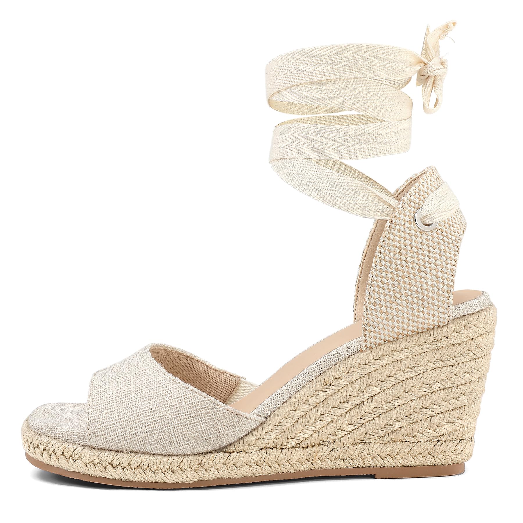 mysoft Sandali da donna con zeppa, punta aperta, espadrillas con plateau, cinturino alla caviglia, scarpe estive con lacci