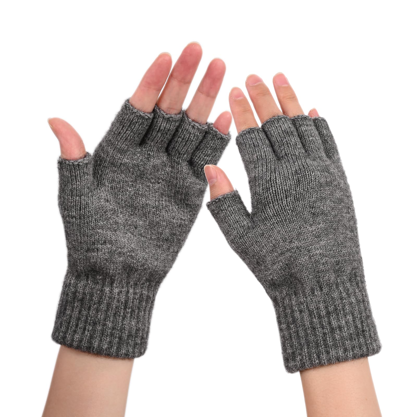 BEIRCOIN Inverno Guanti Mezze Dita Lavorati a Maglia Guanti Senza Dita Caldi Elastici per Uomo e Donna Guanti in maglia da ufficio