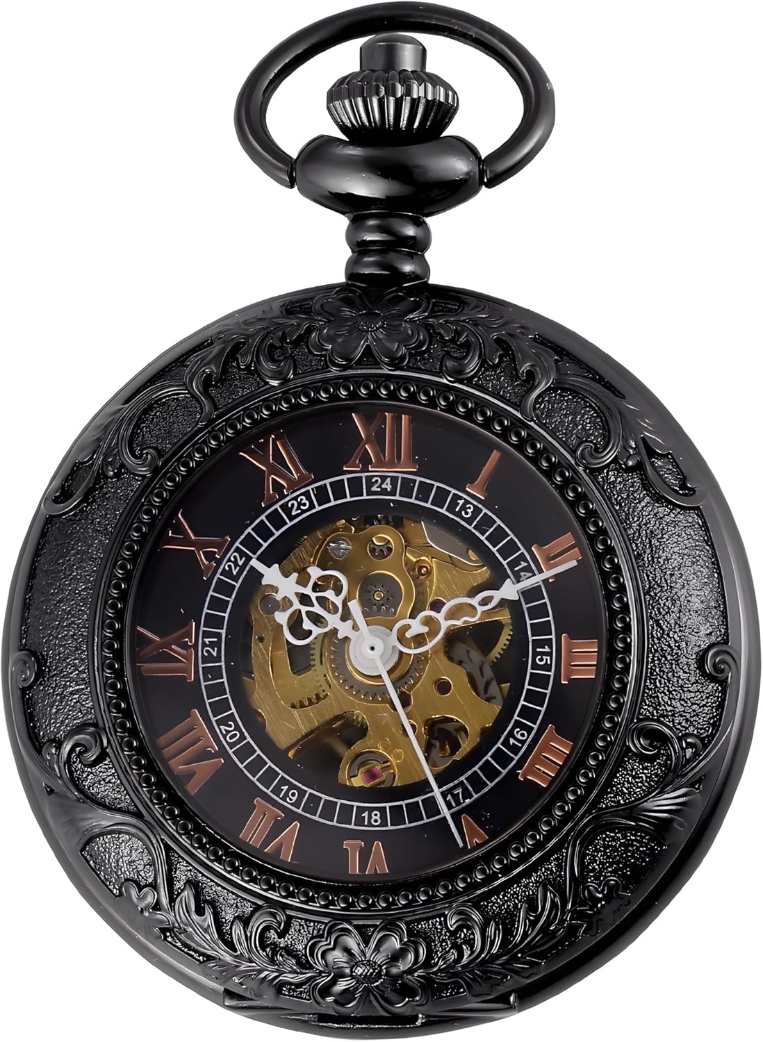 Carrie Hughes Mens Steampunk Baroque Mechanical Pocket Watch with Chain in Box CHPW9B