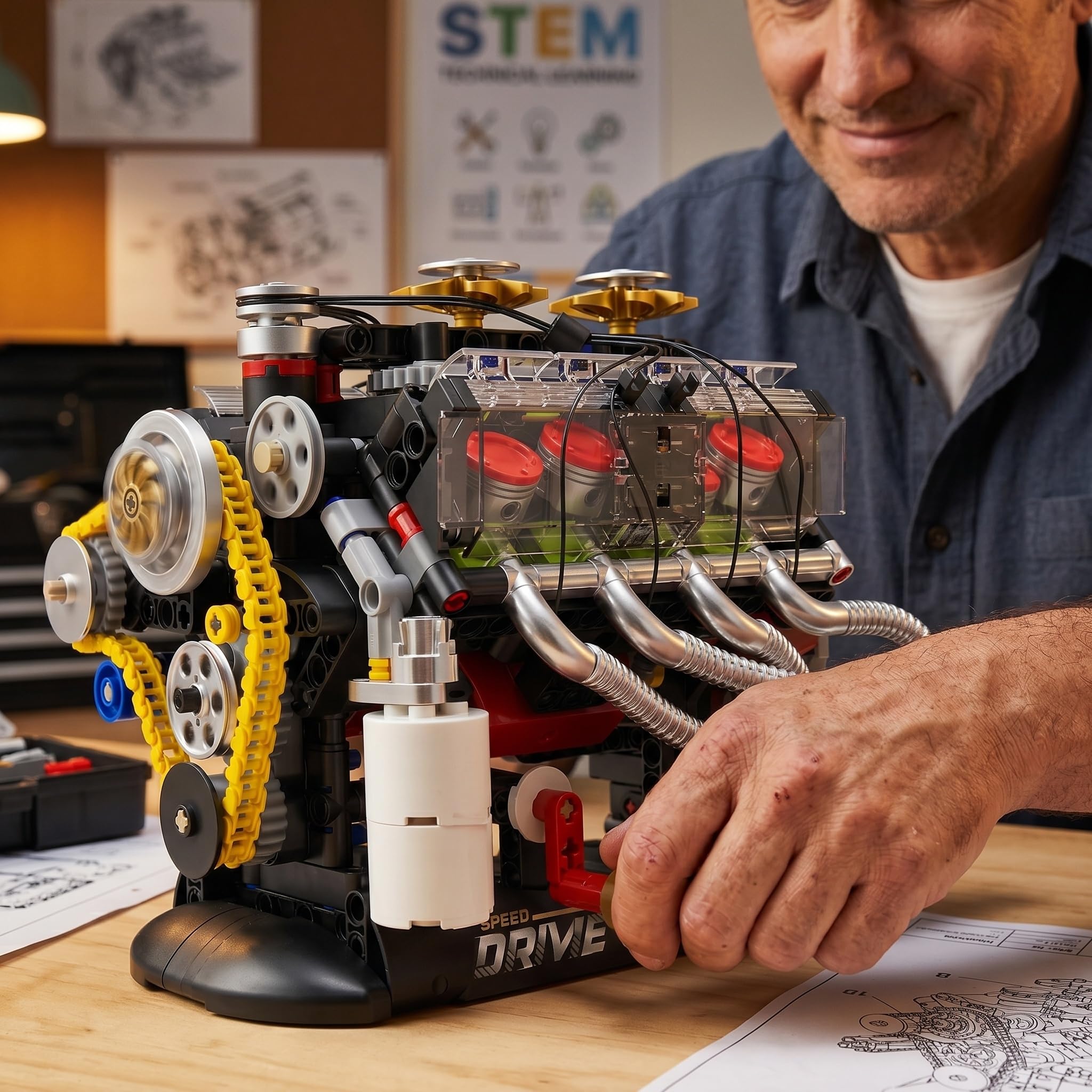 Maqueta Motor V8 659 Piezas Escala 1:4 – Manivela Mecánica | Kit Mecánica Adultos Maquetas para Montar Stem Idea Regalo Hombre Colección