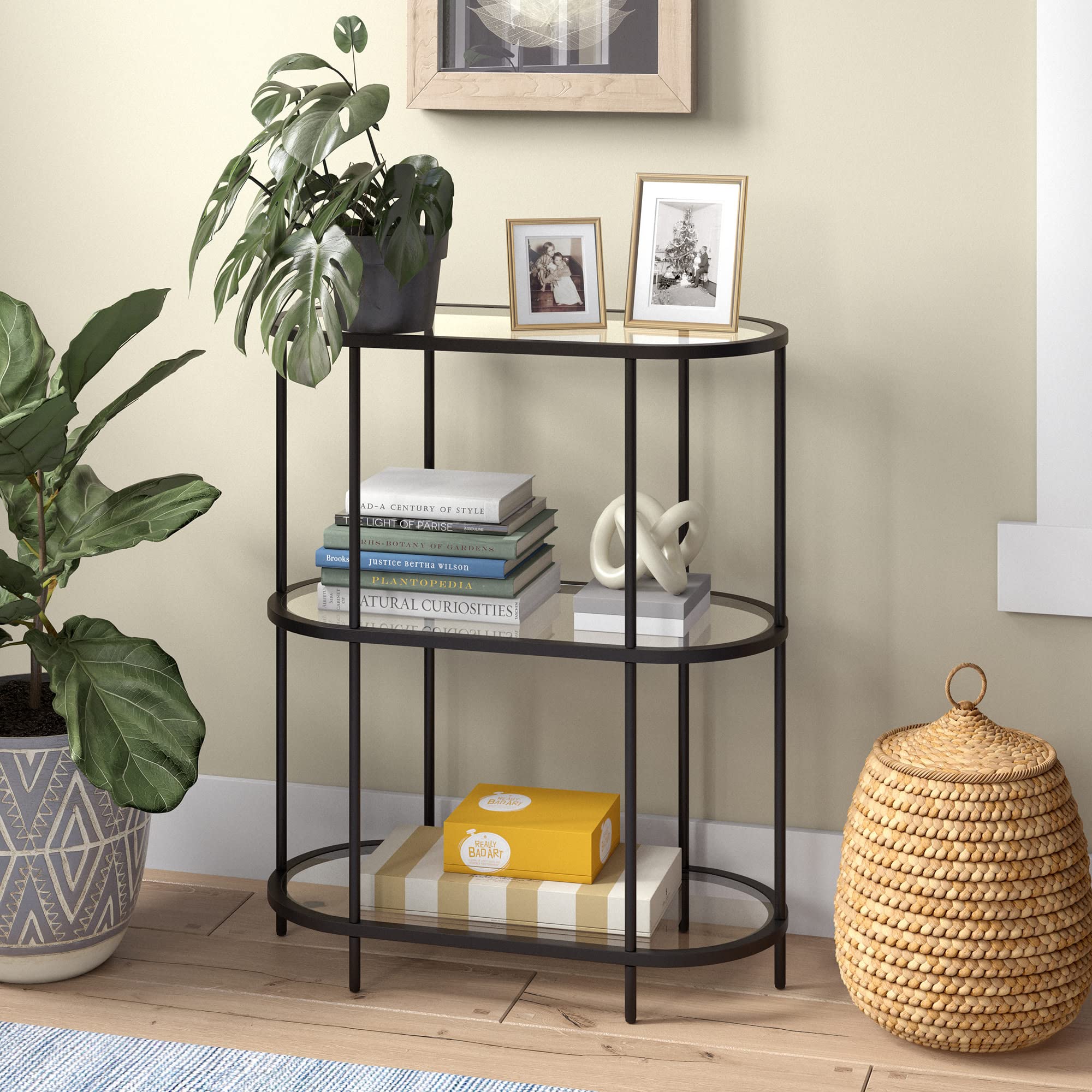 Henn&Hart30" Wide Oval Bookcase in Blackened Bronze, for Home Office, Living Room, 36" Tall