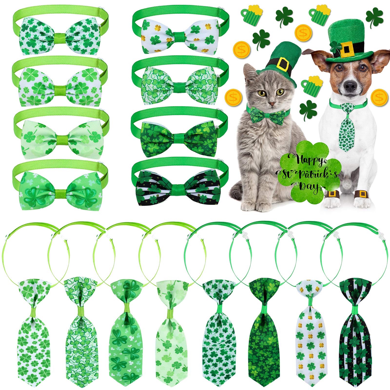Cravates pour chien de petite taille Saint-Patrick : lot de 16 nœuds réglables