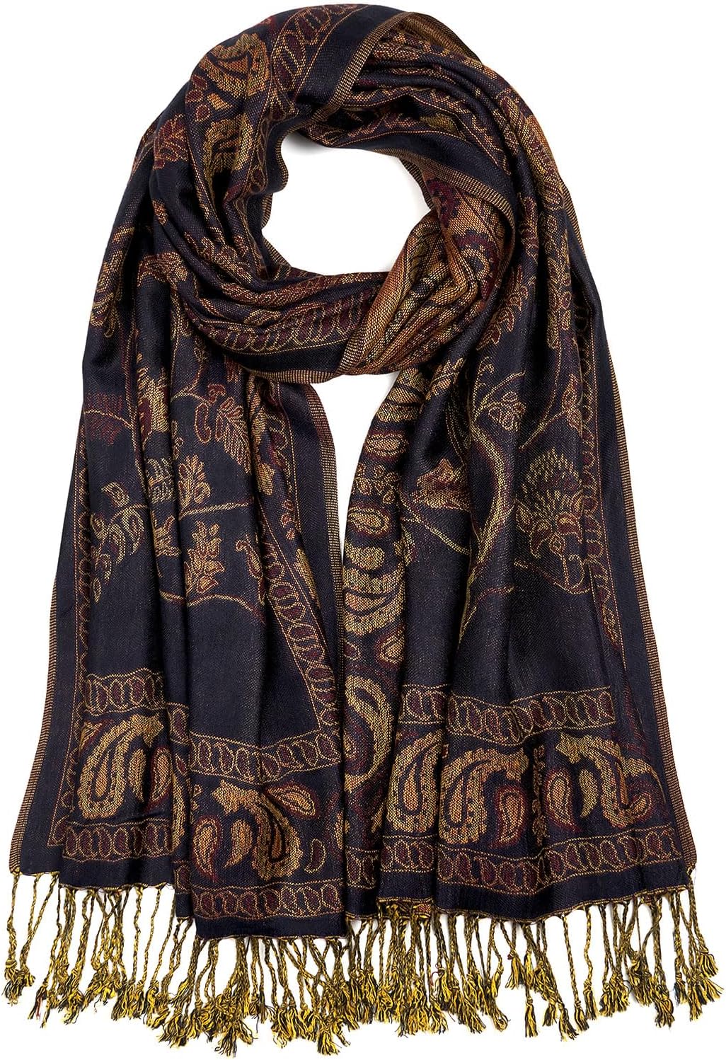 QIUTIMIY Paisley Pashmina Shawls and Wraps for Women Reversible Jacquard Festival Rave Pashmina Scarves with Fringe Vintage