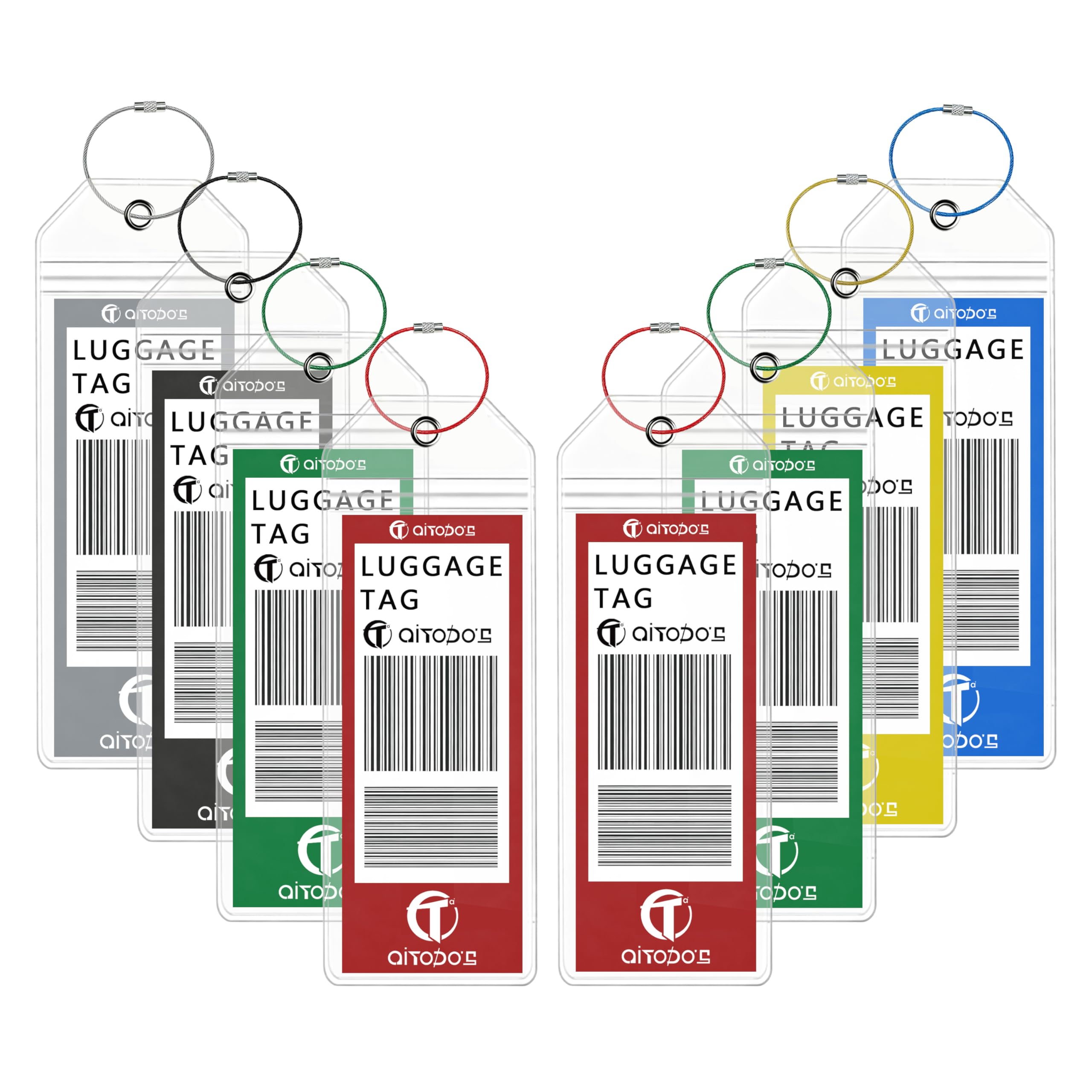 AiTodos® 8 Pezzi Etichette per Valigie Aereo, 19x6,5cm, PVC Materiale | PVC Trasparente Impermeabile, Anelli Acciaio Inox, 19x6,5cm, Adatto per Carte d'Imbarco e Tutte Navi P&O, Valigie