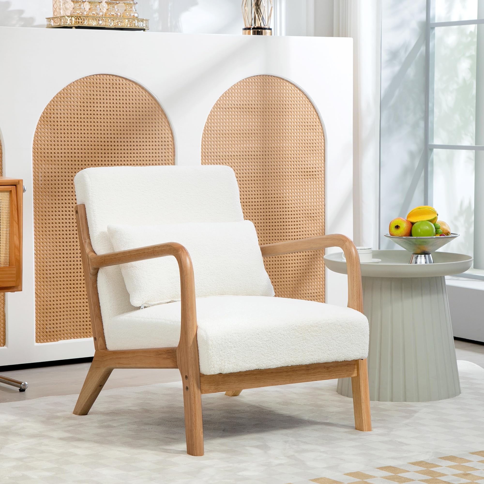 HOMCOM Poltrona Lounge Telaio in Legno Massello Effetto Velluto Crema