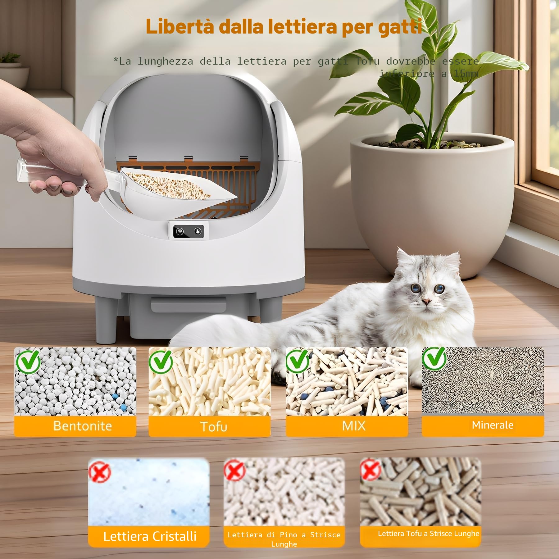 Lettiera Gatto Autopulente, Cassetta Arena Automatica - 68L Capacità XXL, Controllo delle Applicazioni, Lettiera Autopulente per Gatti, Grande e Aperta con Funzione Deodorare, Adatto per Più Gatti