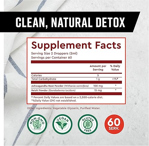 Miniatura 5 de 360 Nutrition Ashwagandha & Reishi - Suplemento de raíz de gotas para aliviar el estrés, la resistencia y la longevidad, y apoyo energético,