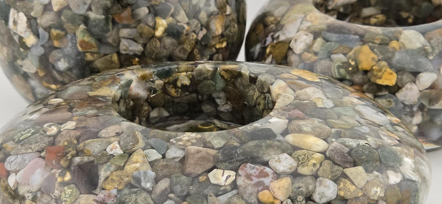 Natural Stone Tea Light Holder Set, 3-Piece Handmade Resin Candle Holders with Crystal Chips, Modern Meditation Home Decor (Ocean Jasper)