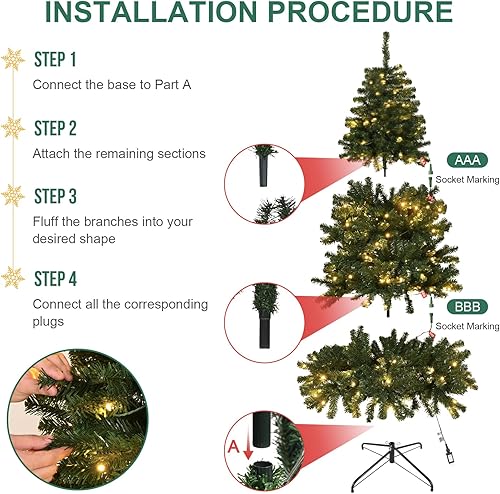 Miniatura 6 de BALEINE Árbol de Navidad artificial, decoración de árbol de Navidad, fácil montaje y almacenamiento, base plegable con bisagras de metal (7.5 pies,