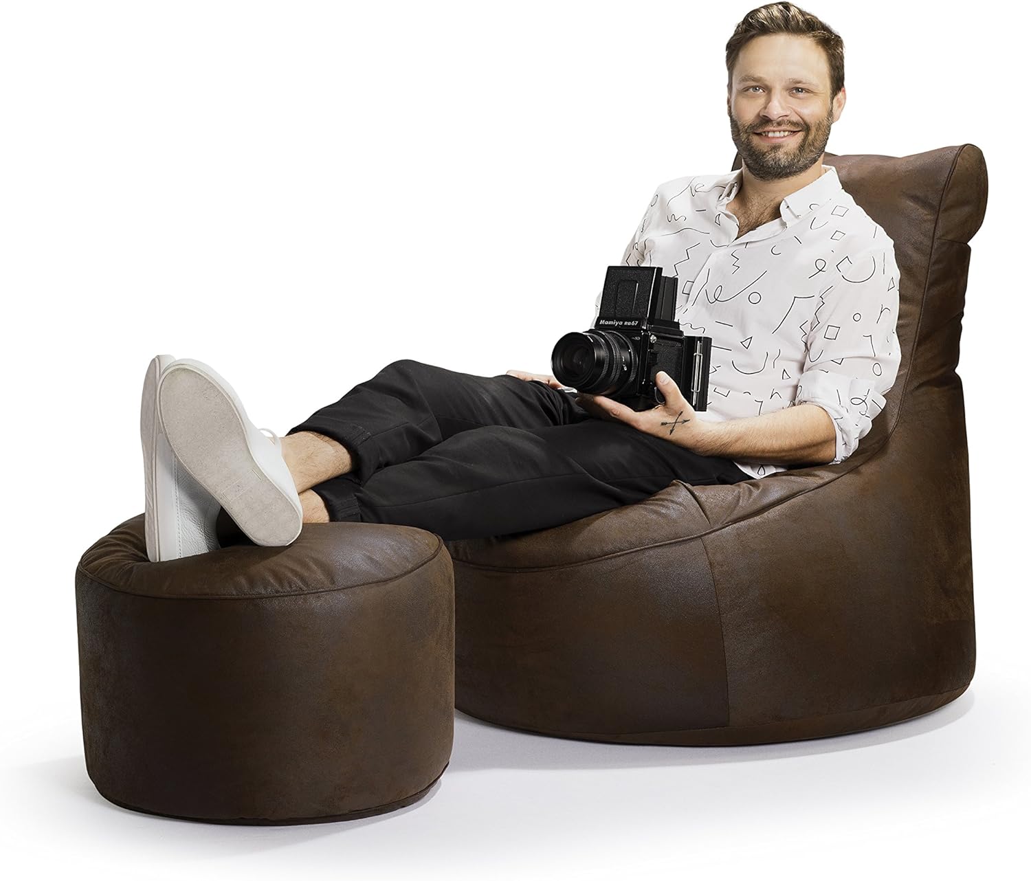 Gouchee Home Dotcom Cuba Pouf Collection Contemporary Faux Suede Upholstered Round Pouf/Ottoman, Brown