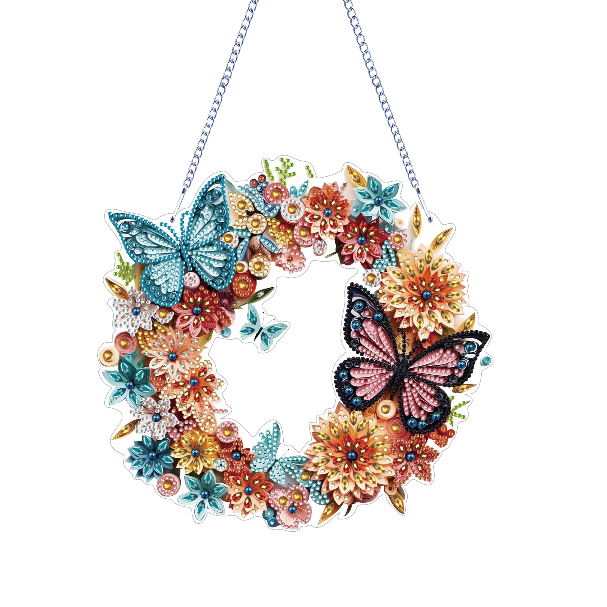 Syntego 5D DIY Colourful Floral Butterfly Wreath Diamond Painting Kit Crystal Embroidery Rhinestone Hanging Decoration