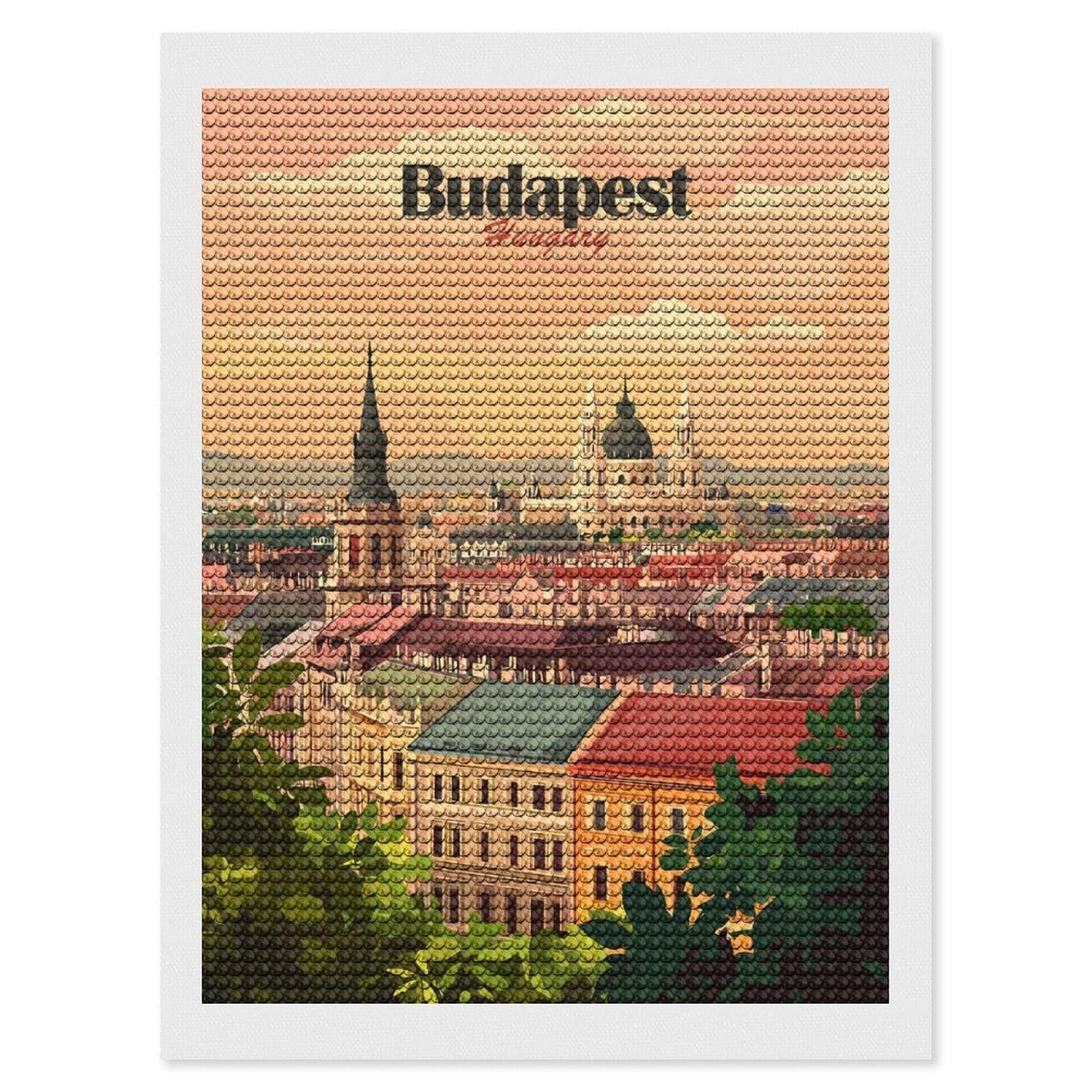 Junmoney Budapest Cityscape(2) Diamond Painting Canvas Set 12"x16", for Women, Pleasing Wall Art Project, Aesthetic Room Decor, Gift Idea