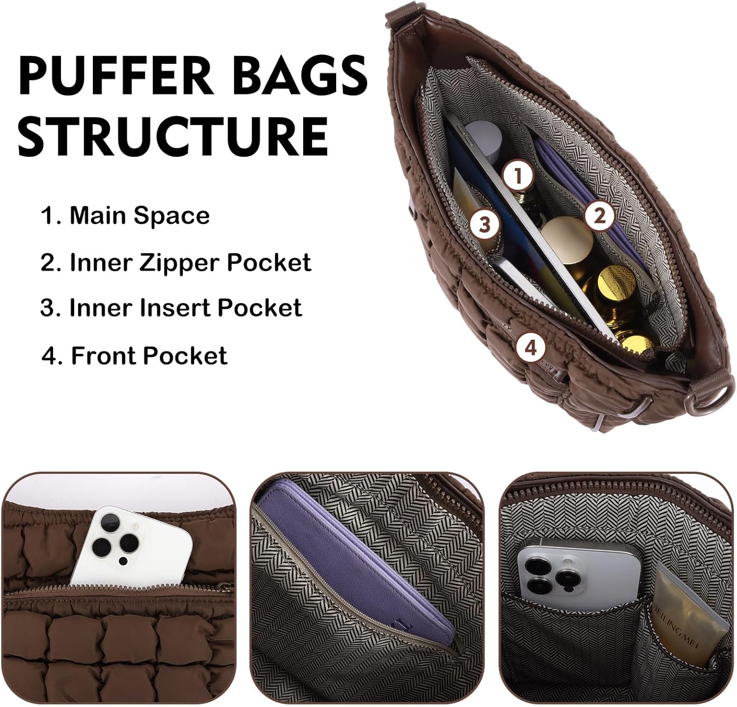 Large Crossbody Bags for Women Quilted Crossbody Bags Puffer Puffy Tote Shouler Handbag Puff Purse Bubble Bag for Women - Image 4