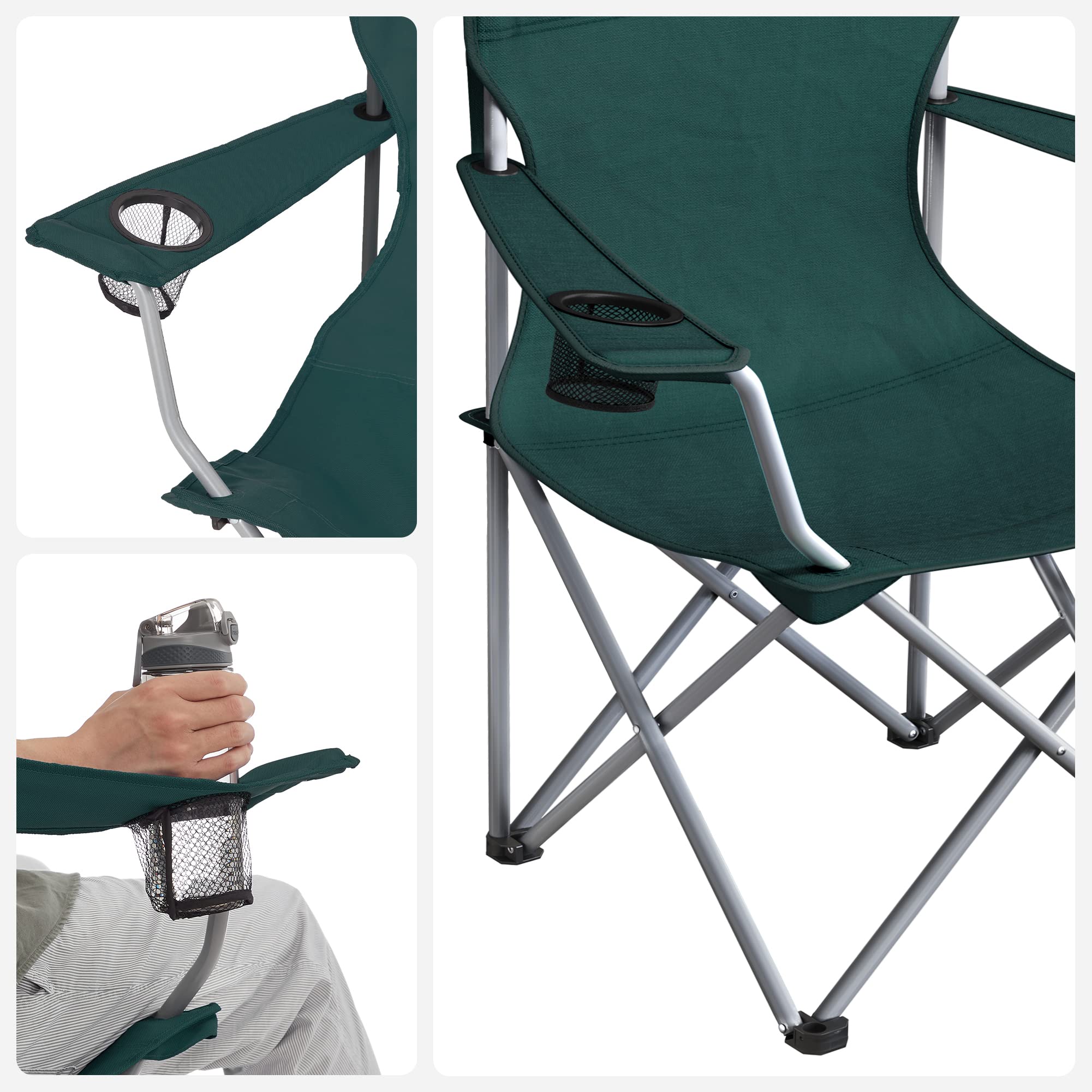 SONGMICS campingstoelen, set van 2, klapstoelen, buitenstoelen met armleuningen en bekerhouders, stabiel frame, tot 120 kg draagvermogen, zwart GCB01BK