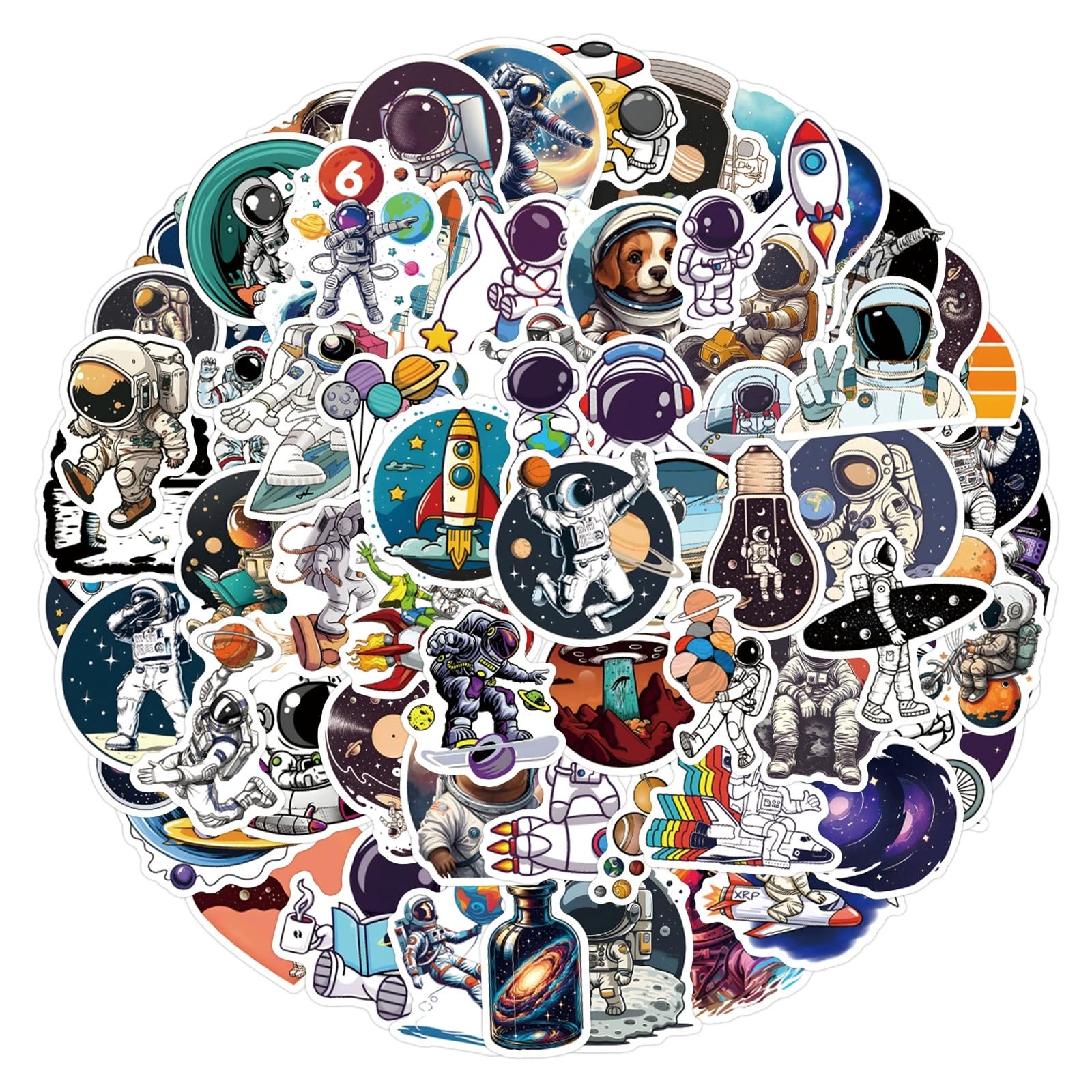 AUCEKO 100 Stück Weltraum-Astronauten Aufkleber Pack Space Sticker Set wasserdichte Vinyl Sticker für Laptop Kinder Autos Motorrad Fahrrad Skateboard Gepäck Koffer Computer Aufkleber Graffiti Decal
