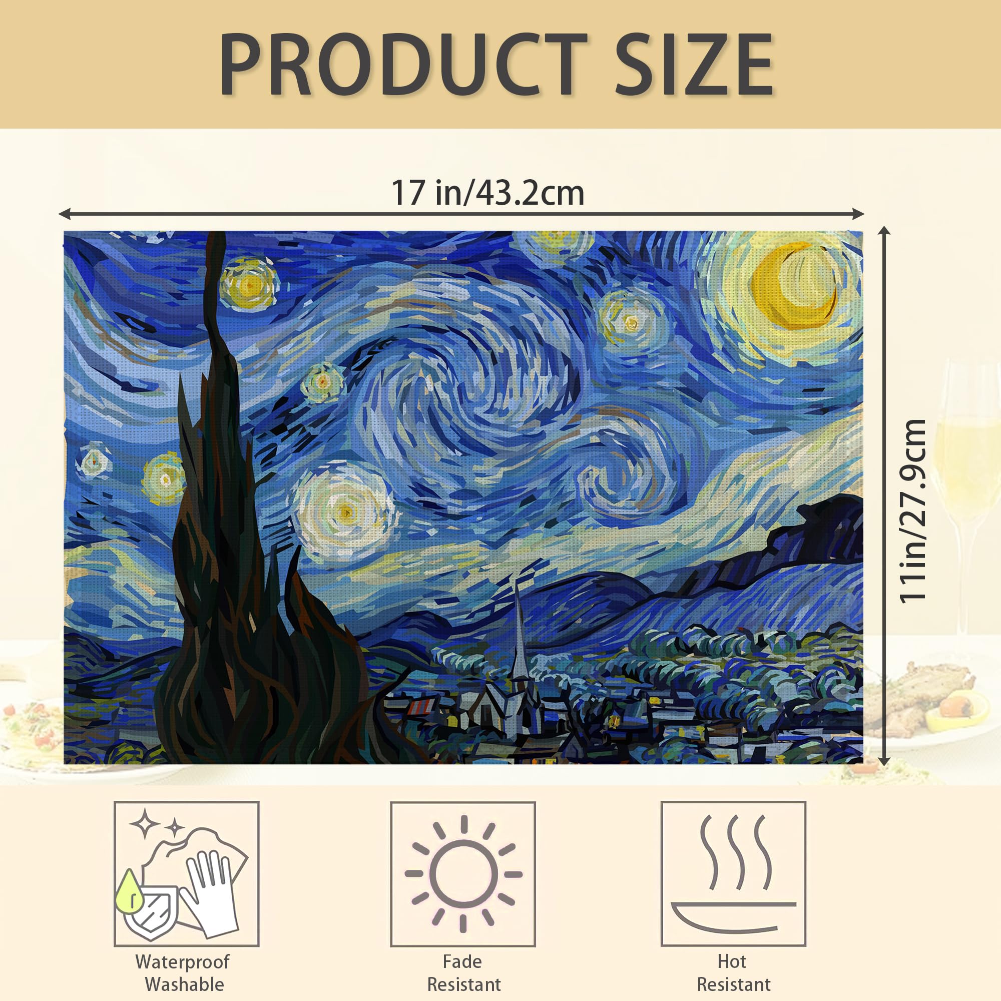 Starry Night Placemats Set of 6,Table Mats Non-Slip Heat Resistant Washable Placemat for Party Kitchen Dining Table Decoration Indoor Outdoor - Image 3