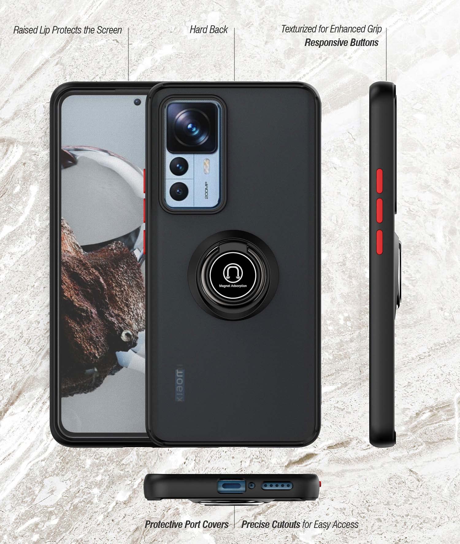 ILING Cover per Xiaomi Redmi Note 12 Pro+/Plus 5G, [Protezione Anticaduta di Grado Militare] Traslucida Matte Sensazione di Tocco Ultra Sottile Antiurto Custodia con Anello Supporto (Cielo blu