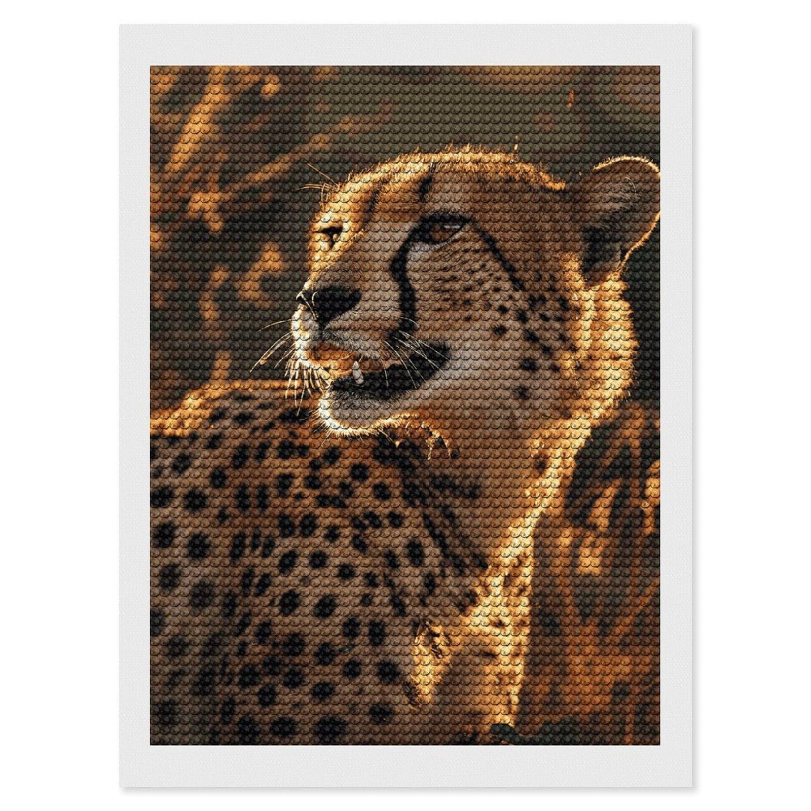 Cheetah Diamond Art Kits for Adults, DIY 5D Diamonds Painting Kits for Beginner, Round Full Drill Diamond Dots Painting, Diamonds Pictures Gem Art and Crafts Wall Decor 12"x16"