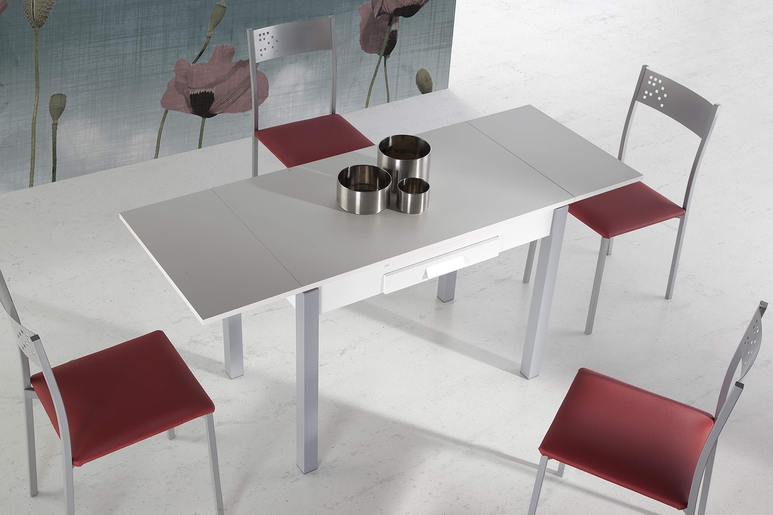 MOMMA HOME - Tavolo da Cucina Allungabile - Modello Silanta - Bianco - Dimensioni 100/160 x 60 x 76 cm - Materiale in Legno Laminato MDF e Struttura in Metallo