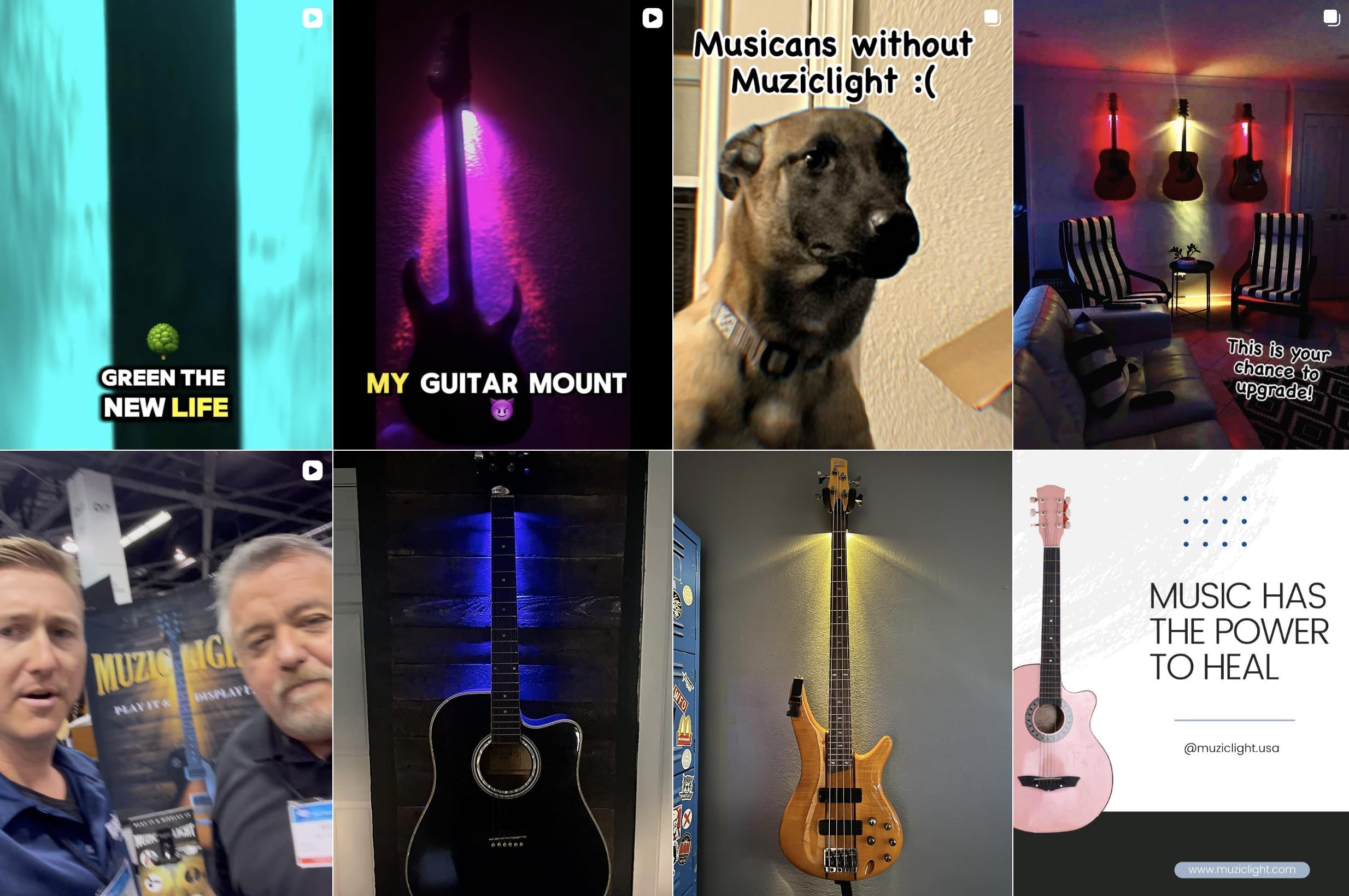 MuzicLight Soporte de pared para guitarra iluminada y soporte de pared para guitarra eléctrica o guitarra acústica con LED para exhibición de guitarra con iluminación ambiental (azul)