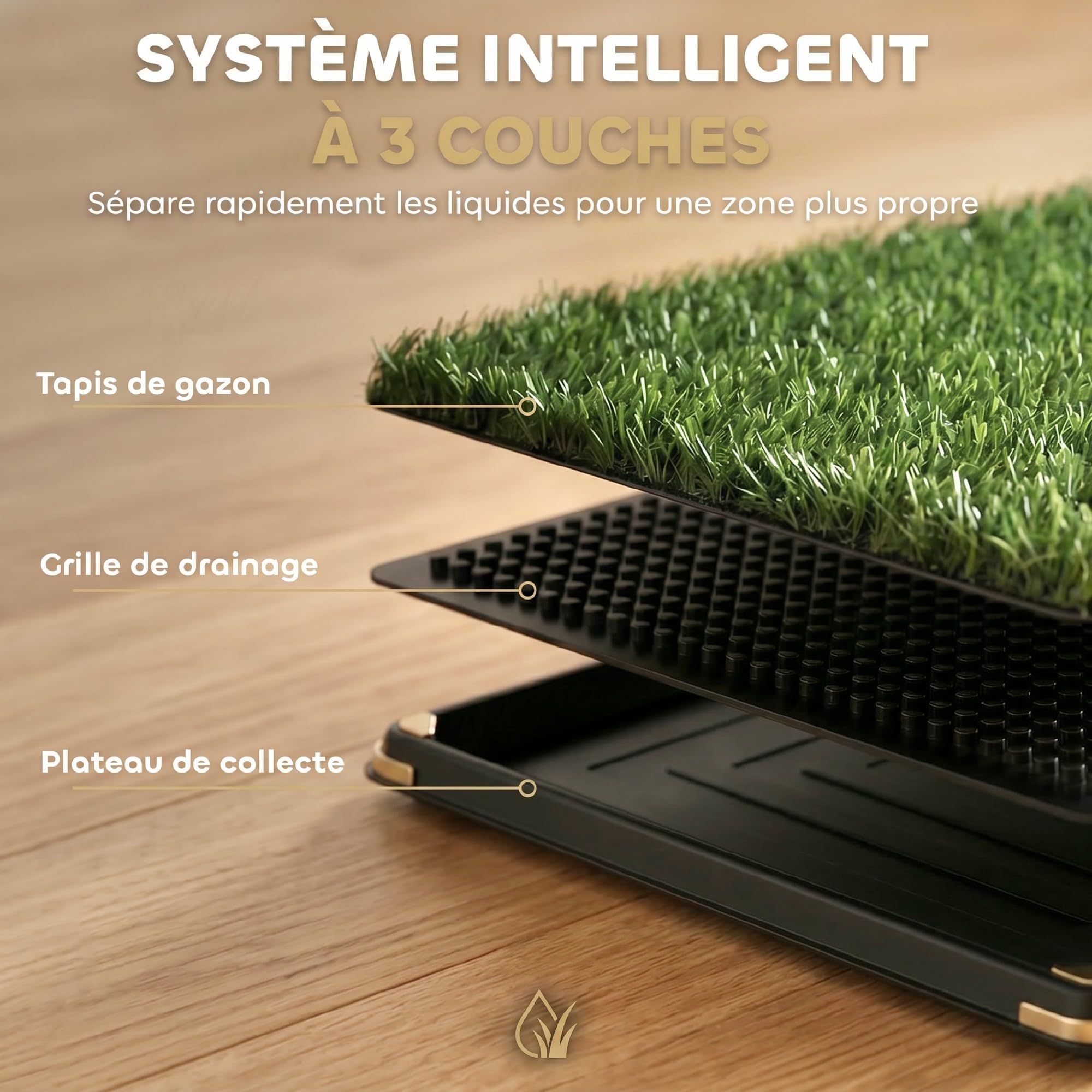 PawHut Toilette pour Chien avec Grille de Drainage, 2 Tapis en Gazon Artificiel, Système Lavable 3 Couches, Bac à Litière, 63x50,5x3,5cm, Noir