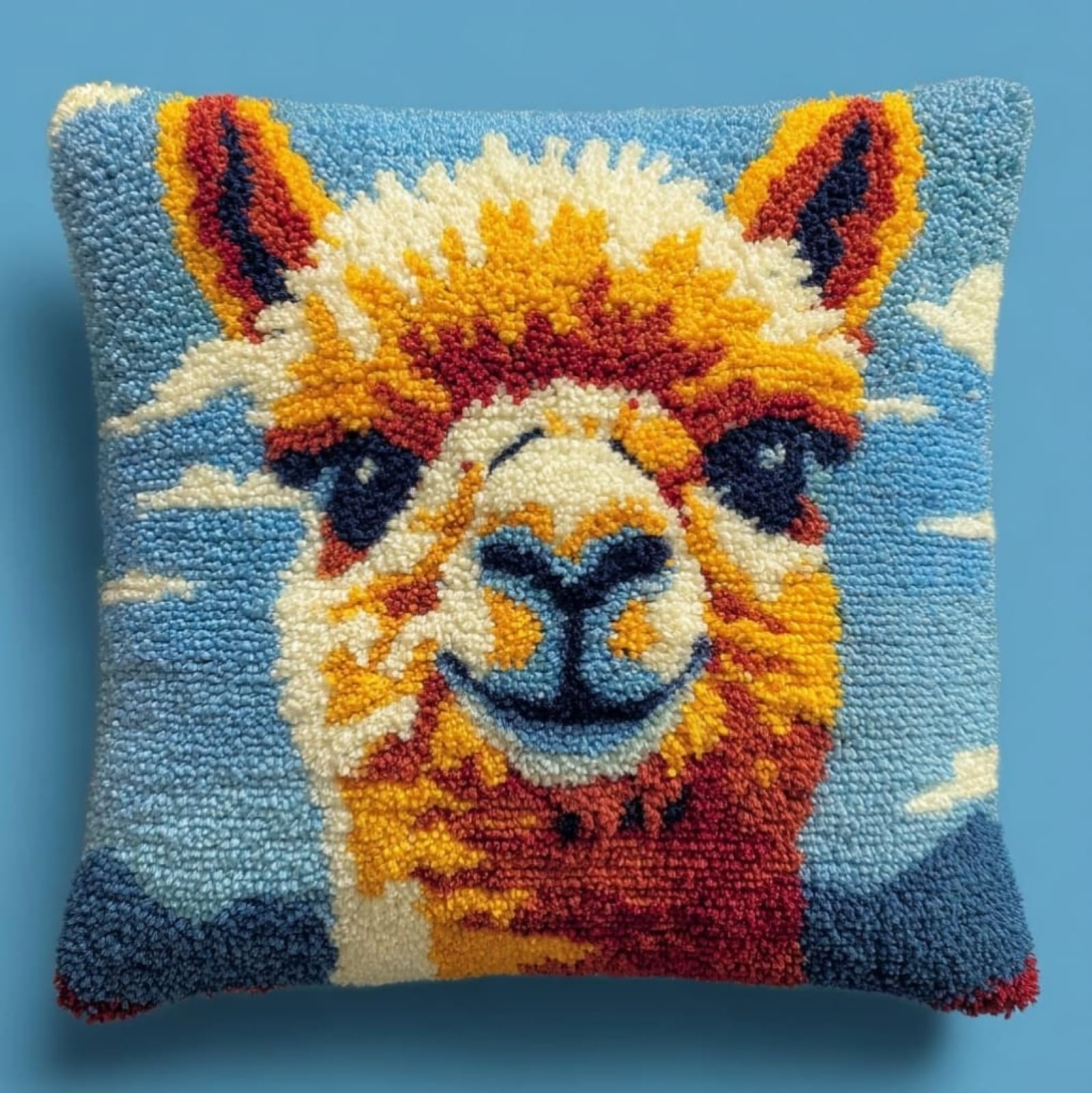 AxiangziK Latch Hook Cushion Kits,Animal Alpaca 17X17Inch Handmade Embroidery Kits,DIY Needlework Pillow Rug Making Kit,Decorative Throw Pillow Cover for Sofa Cushions