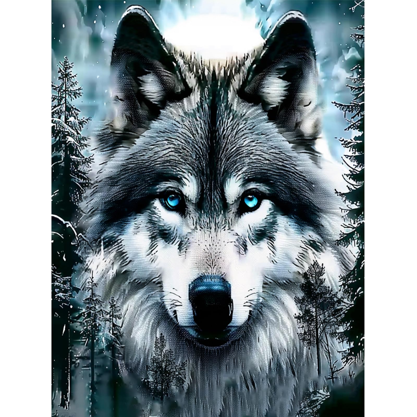 5D Wolf Diamond Painting Kits for Adults, Forest Diamond Art Kit,Full Round Paint by Diamonds Animal Beads Dot Painting, Nature Landscape Gem Art Painting for Wall Decor 12x16 Inches