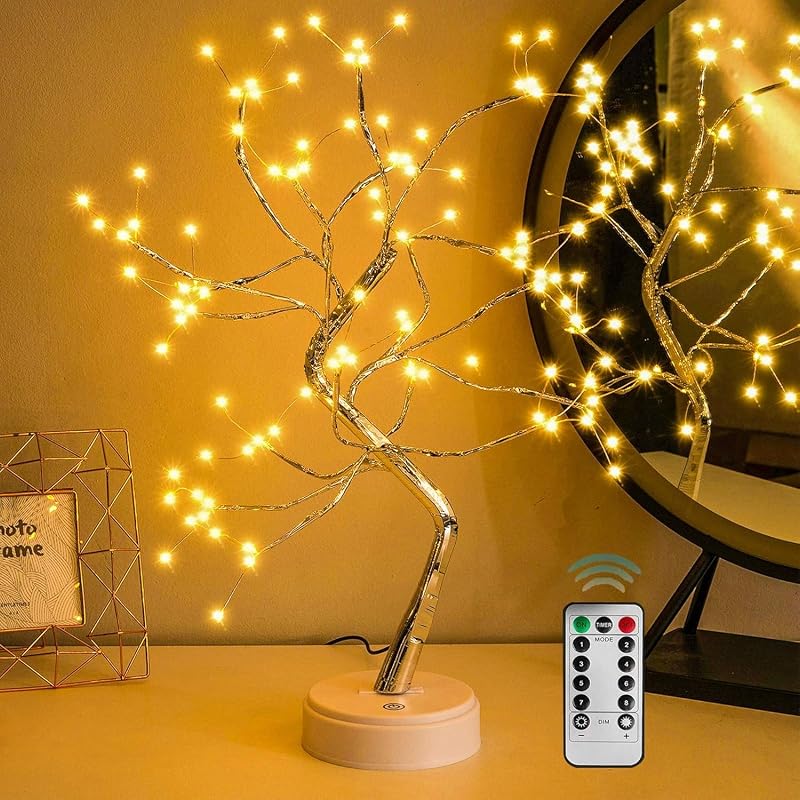 OURBAOFU 20'' 108LED Fairy Sparkly Tree Lamp with Remote Control | Battery&USB Powered 8 Modes Timer, DIY Bonsai Artificial Fairy Spirit Tree Lights,Bedrooms Desktop Christmas-Warm White